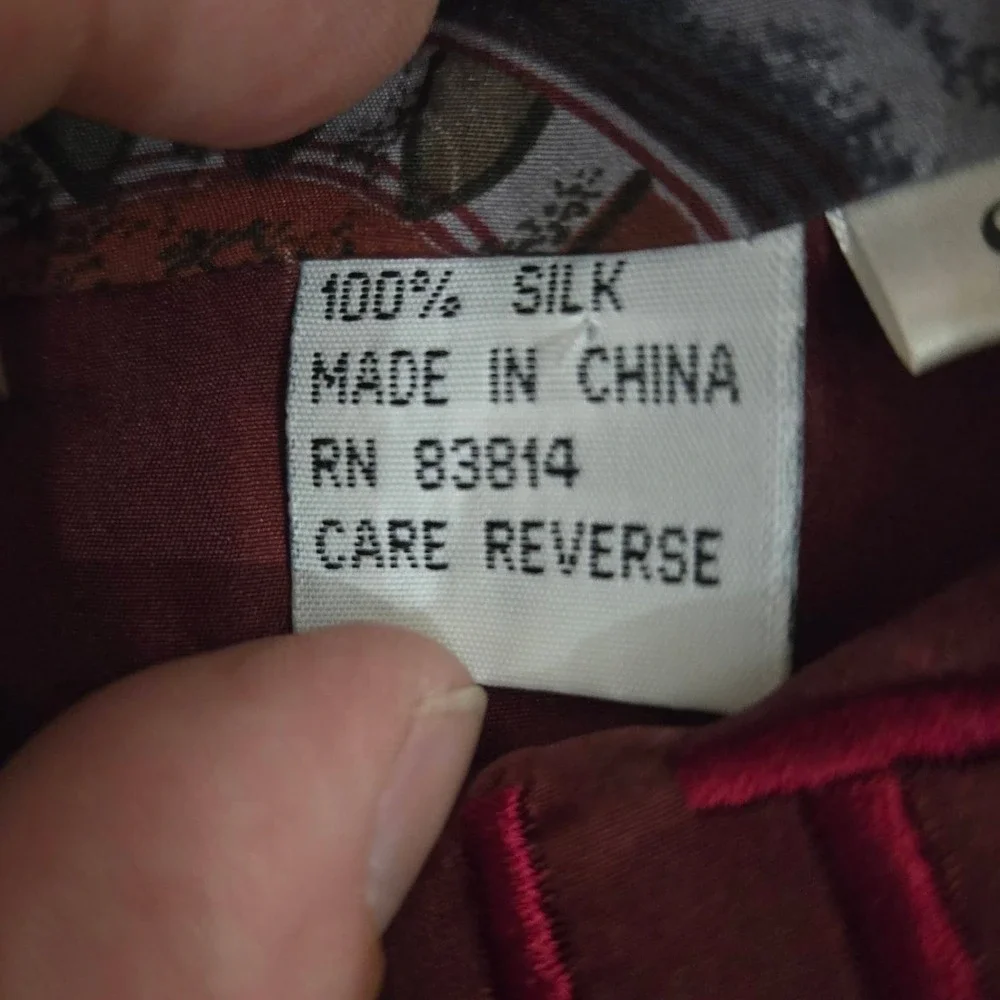 FU DA International Silk Bomber Jacket Small Burgundy Medallion Vintage - Picture 5 of 8